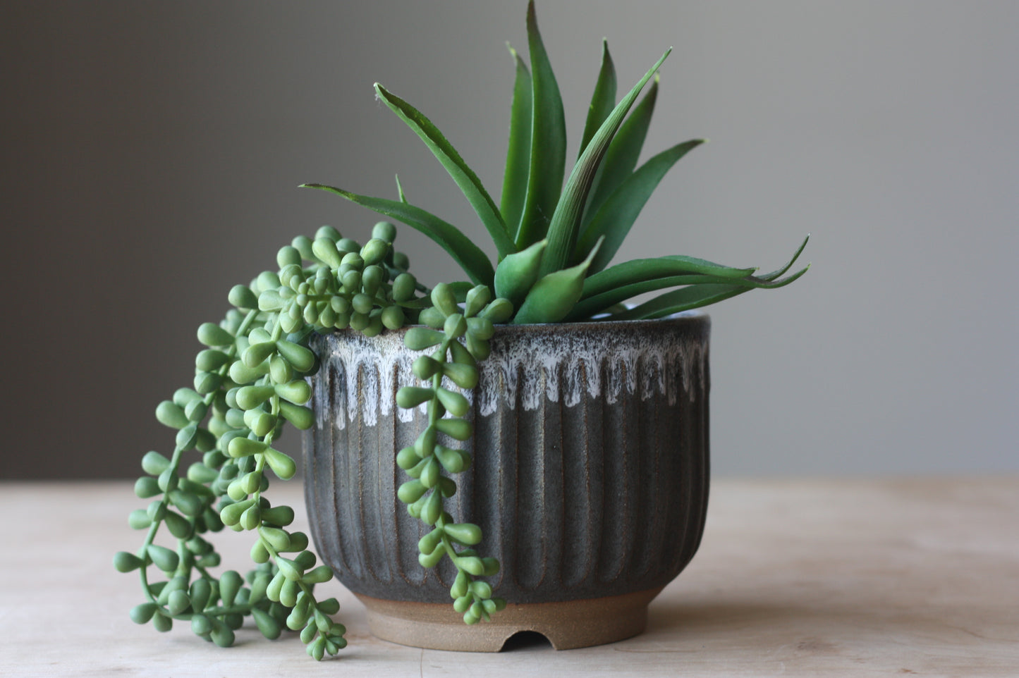 Grey and White Striped Planter